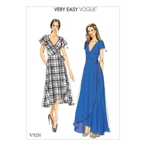 Vogue Patterns Sewing Pattern Misses' Wrap Dresses with Ties, Sleeve and Length Variations-16-18-20-22-24