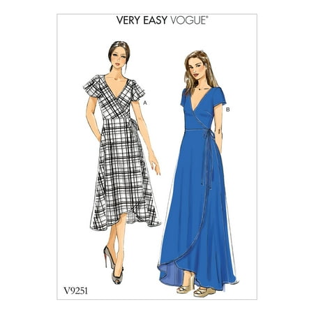 Vogue Patterns Sewing Pattern Misses' Wrap Dresses with Ties, Sleeve and Length Variations-16-18-20-22-24