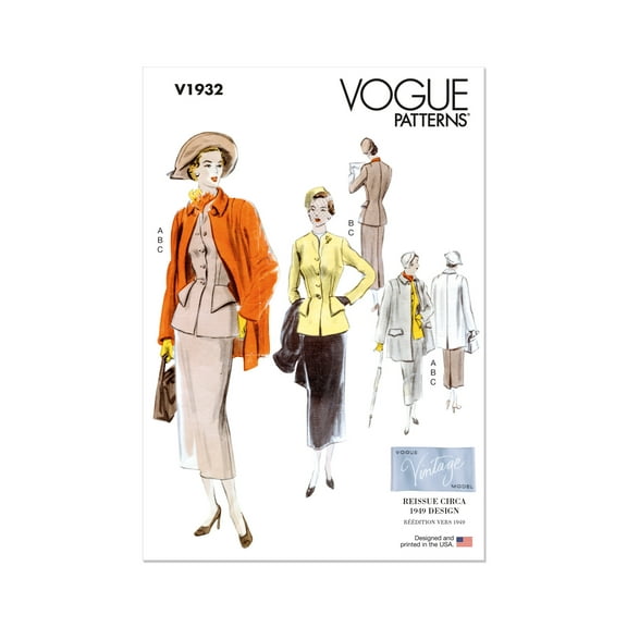 Vogue Sewing Pattern 1932 - Misses' Vintage Suit and Coat, Size: F5 (16-18-20-22-24)