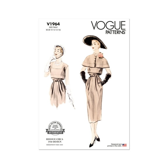 Vogue Sewing Pattern 1964 - Misses' Dress and Capelet, Size: Y5 (18-20-22-24-26)
