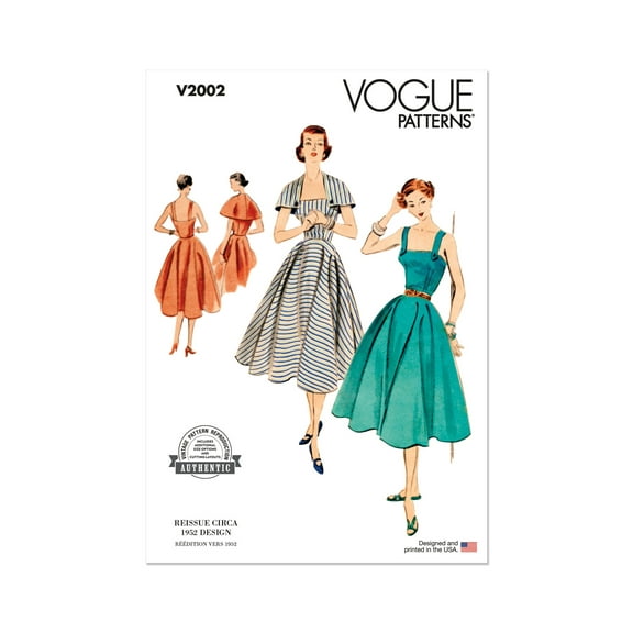 Vogue Sewing Pattern 2002 - 1950s Misses' Dress and Capelet, Size: Y5 (18-20-22-24-26)