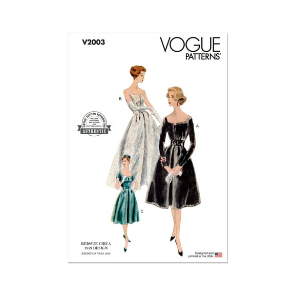 Vogue Sewing Pattern 2003 - 1950s Misses' Dress and Petticoat, Size: H5 (6-8-10-12-14)