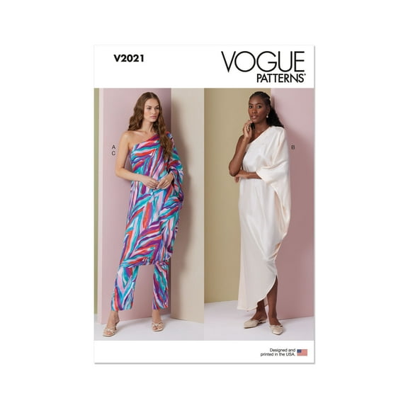 Vogue Sewing Pattern 2021 - Misses' One Shoulder Dress and Pants, Size: A (S-M-L-XL)