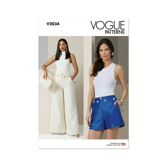 Vogue Sewing Pattern 2034 - Misses' Shorts and Pants, Size: B5 (8-10-12-14-16)