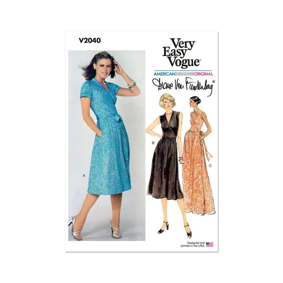 Vogue Sewing Pattern 2040 - 1970s Misses' Front Wrap Dresses by Diane von Furstenberg, Size: H5 (6-8-10-12-14)