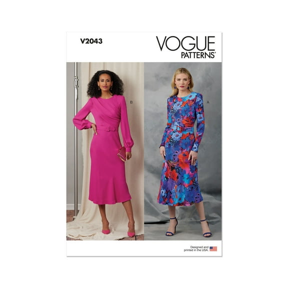 Vogue Sewing Pattern 2043 - Misses' Dresses and Belt, Size: U5 (16-18-20-22-24)