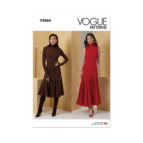 Vogue Sewing Pattern 2064 - Misses' Knit Dresses, Size: H5 (6-8-10-12-14)