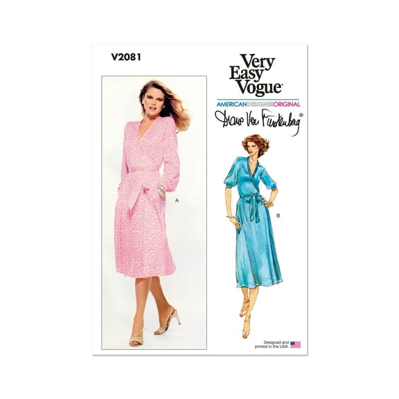 Vogue Sewing Pattern 2081 - 1970s Misses' Wrap Dress by Diane Von Furstenberg, Size: B5 (8-10-12-14-16)