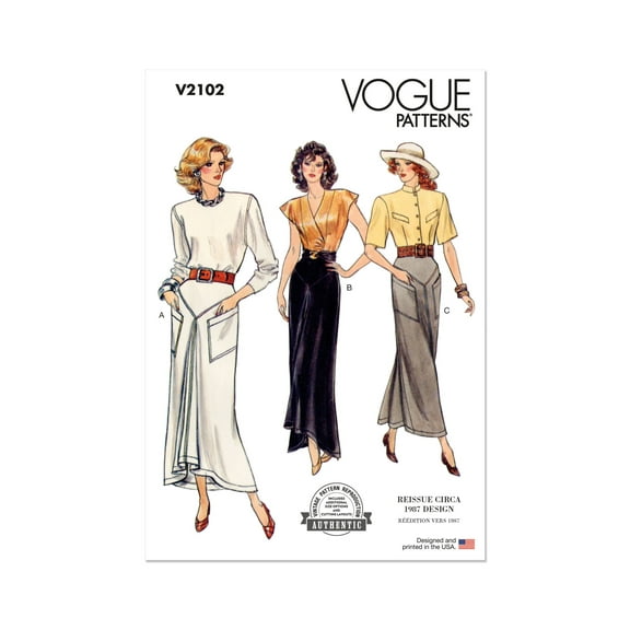 Vogue Sewing Pattern 2102 - 1980s Misses' Skirts, Size: U5 (16-18-20-22-24)