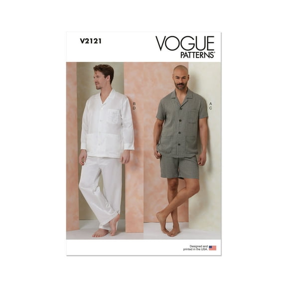 Vogue Sewing Pattern 2121 - Men's Pajamas, Size: A (S-M-L-XL-XL-XL-XXXL)