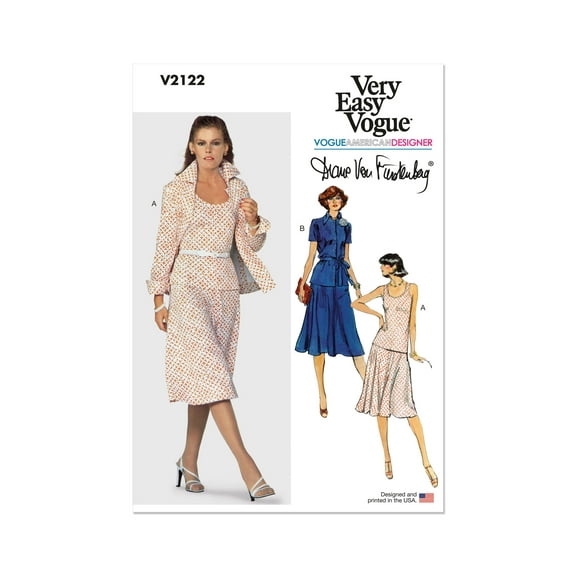 Vogue Sewing Pattern 2122 - 1970s Misses' Knit Jacket, Belt, Skirt and Top by Diane von Furstenberg, Size: Y5 (18-20-22-24-26)