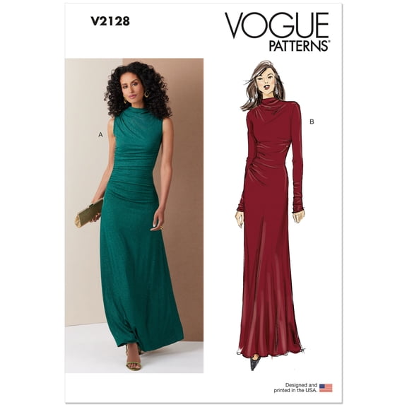 Vogue Sewing Pattern 2128 - Misses' Knit Dress with Ruching and Sleeve Variations, Size: B5 (8-10-12-14-16)