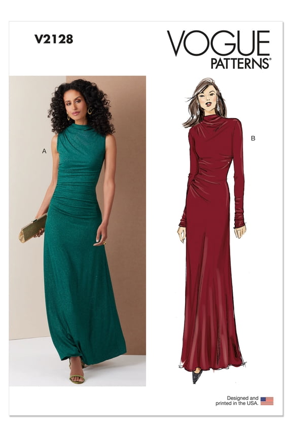 Sewing Pattern 2128 - Misses' Knit Dress with Ruching and Sleeve Variations, Size: B5 (8-10-12-14-16)