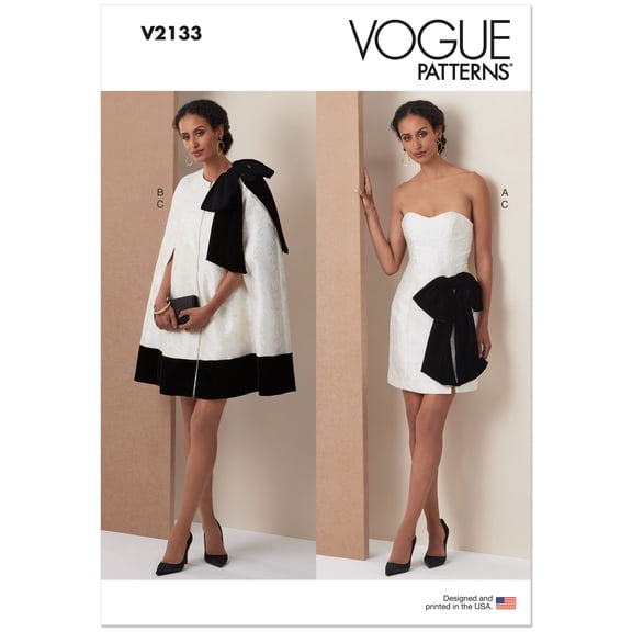 Vogue Sewing Pattern 2133 - Misses' Short Cape and Fitted Dress with Detachable Bow, Size: U5 (16-18-20-22-24)