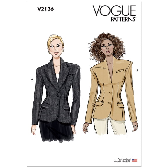 Vogue Sewing Pattern 2136 - Misses' Jacket with and without Collar, Size: Y5 (18-20-22-24-26)
