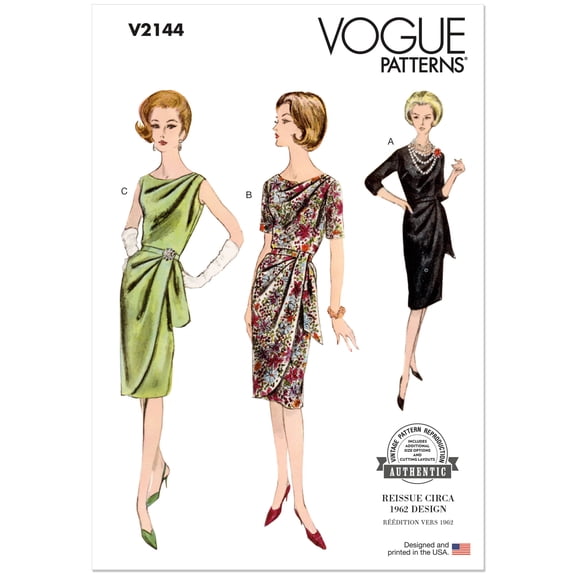 Vogue Sewing Pattern 2144 - Dresses, Belts and Vintage Style for Women - Y5 (18-20-22-24-26) - Intermediate