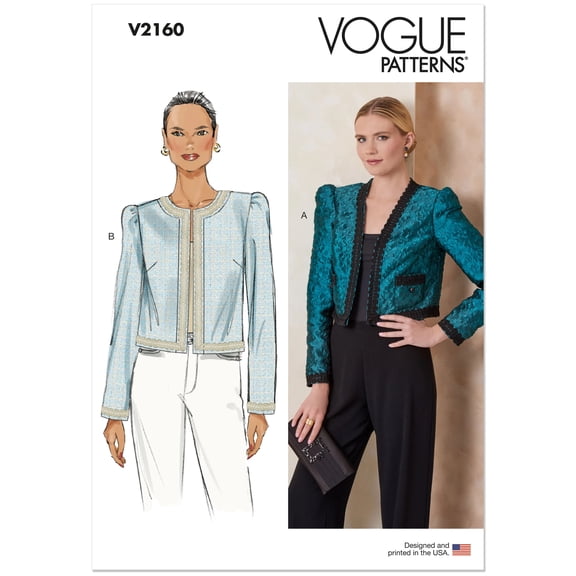 Vogue Sewing Pattern 2160 - Misses' Jacket with Neckline and Pocket Variation, Size: F7(14-26)