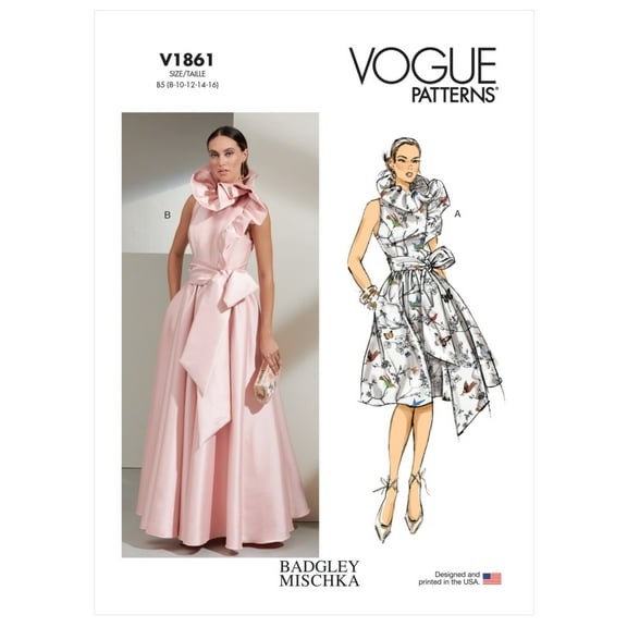 Vogue Sewing Pattern V1861 - Misses' Special Occasion Dress and Sash, Size: B5 (8-10-12-14-16)