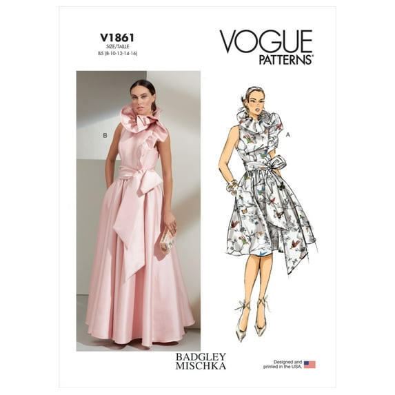 Vogue Sewing Pattern V1861 - Misses' Special Occasion Dress and Sash, Size: B5 (8-10-12-14-16)