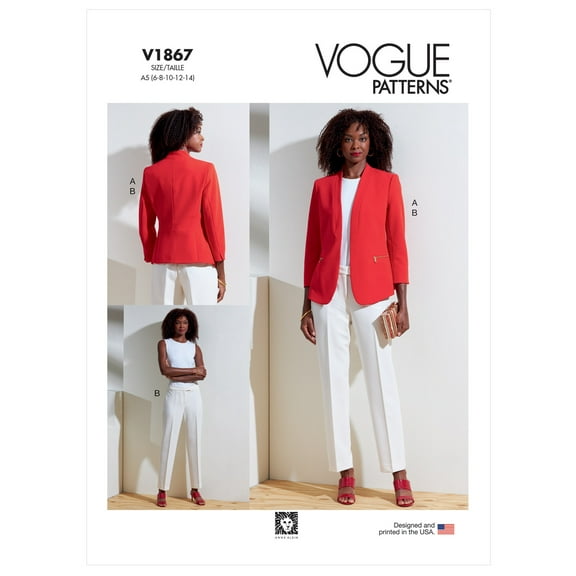 Vogue Sewing Pattern V1867 - Misses' Jacket and Pants, Size: A5 (6-8-10-12-14)