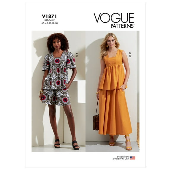 Vogue Sewing Pattern V1871 - Misses' Tops, Shorts and Skirt, Size: F5 (16-18-20-22-24)