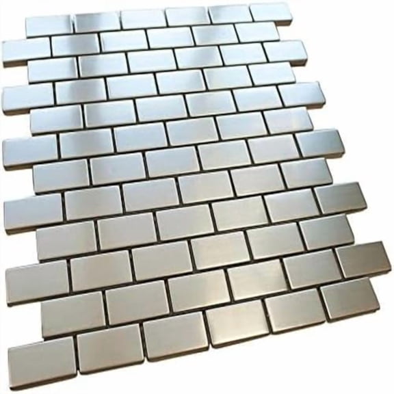 Vogue T Brushed Stainless Steel Brick Mosaic Tile 2x4 Subway Mesh-Mounted for Kitchen Backsplash Bathroom Wall Fireplace Accent, Not Peel and Stick$$Home Decor, Kitchen, & Other