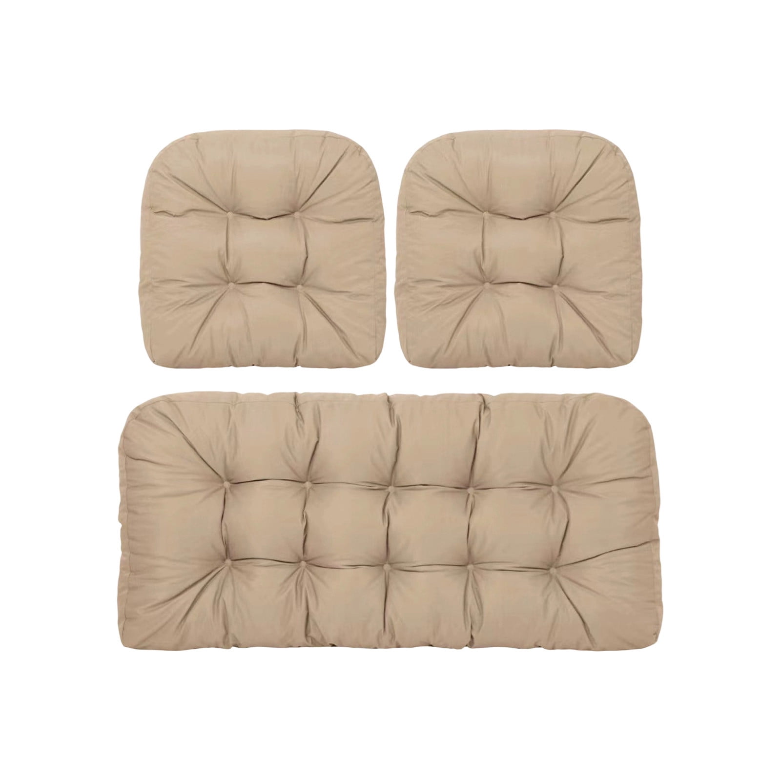 VogueHaven Outdoor Wicker Chair Cushions of 3 Pieces Waterproof Tufted Seat Cushions set for Patio Furniture Sofa Bench Settee Couch, 1 Loveseat and 2 U-Shaped Cushions