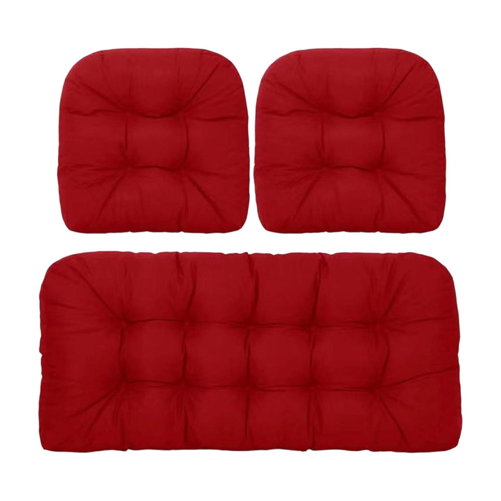 VogueHaven Outdoor Wicker Chair Cushions of 3 Pieces Waterproof Tufted Seat Cushions set for Patio Furniture Sofa Bench Settee Couch, 1 Loveseat and 2 U-Shaped Cushions