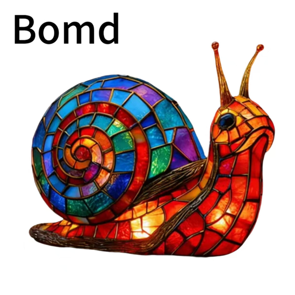 Bomd Stained Glass Snail Lamp - Handcrafted Colorful Mosaic Animal Snail Night Light, Snail Resin Art LED Table Lamps with Warm Ambient Glow,Unique Home Decor Accent for Living Room