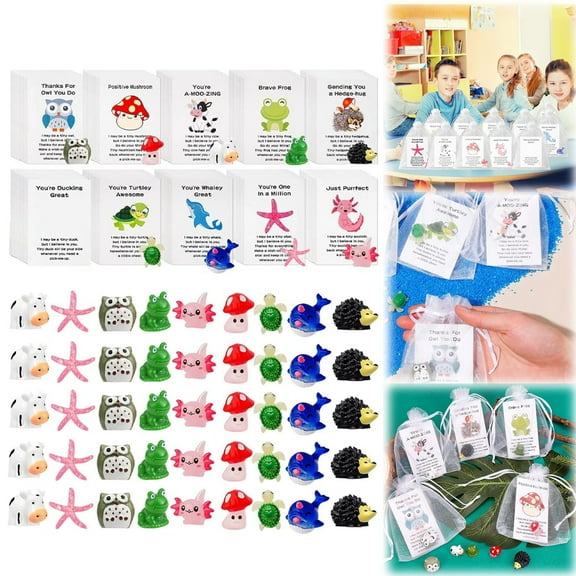 VogueV 100-Pc Employee Appreciation Resin Thank-You Cards, 10 Cute Animal Designs with Inspirational Notes, Bulk Coworker Teacher Staff Gratitude Gift Set, Workplace Motivation Stationery