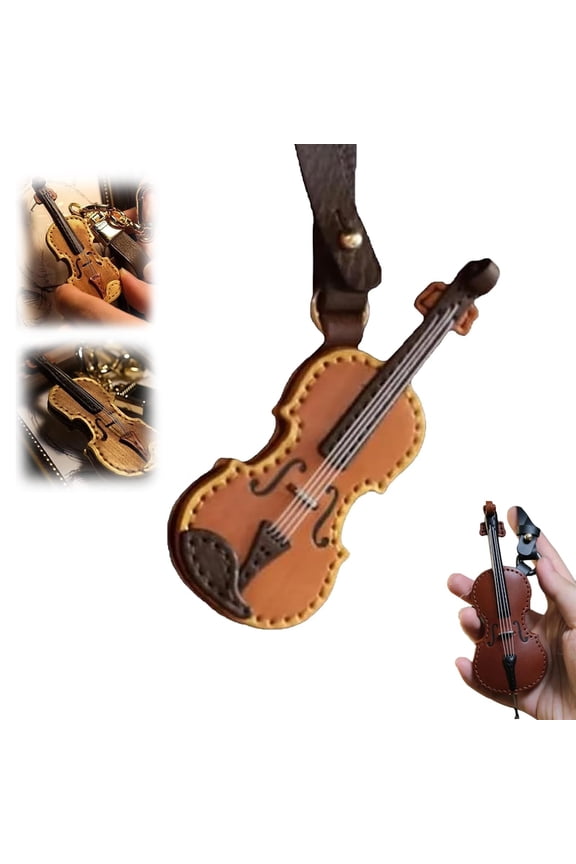 Crafted Leather Violin Keychain, Miniature Musical Instrument Keychain Style, Fashion Accessory for Bags And Pendant Ornament, Retro Design for Daily Use And Gifts, Keychain*1