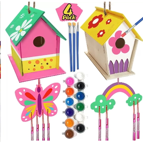 VogueV Diy Birdhouse Wind Chime Kit for teen 4-8, Build & Paint Wooden Arts & Crafts Set, Creative Easter Basket Stuffer, Fun Family Project, Classroom Stem Activity, Holiday Camp Gift