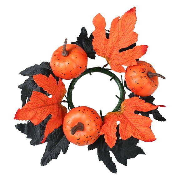 VogueV Halloween Thanksgiving Candle Ring Wreath Autumn Maple Leaf Centerpiece Pillar Candle Holder Farmhouse Decor Fall Seasonal Table Decoration Wired Frame