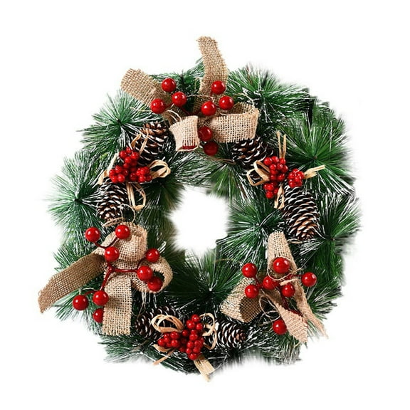 VogueV Handmade Christmas Wreath with Flocked Pine Cones & Berries, Festive Winter Front Door Decor, Holiday Greenery Gift Idea, Rustic Evergreen Wreath for Indoor & Outdoor Display, 1X Wreath