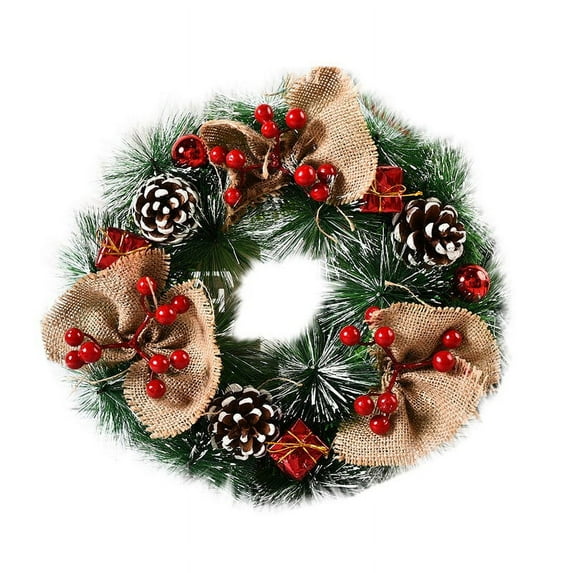 VogueV Handmade Christmas Wreath with Flocked Pine Cones & Berries, Festive Winter Front Door Decor, Holiday Greenery Gift Idea, Rustic Evergreen Wreath for Indoor & Outdoor Display, 1X Wreath