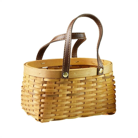 VogueV Hanging Wicker Basket Hand Woven Wood Storage, Wall Mounted Organizer for Flowers, Fruits, Vegetables, Rustic Home Decoration, Portable Design, 1 Basket