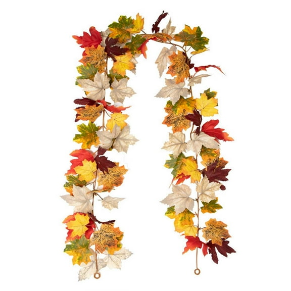 VogueV Maple Leaf Fall Garland 5.7 Ft, Artificial Autumn Vine Orange Yellow Red Gradient for Mantel Door Frame Wedding Fireplace, Bendable Wire Stem, Thanksgiving Halloween Christmas Décor