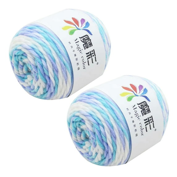 VogueV Rainbow Cotton Crochet Yarn Kit, 2-Pack Soft Worsted Weight Yarn for Diy Sweater Scarf Blanket, Beginner Craft Set, 9 Multicolor Skeins, 2 Balls of Yarn