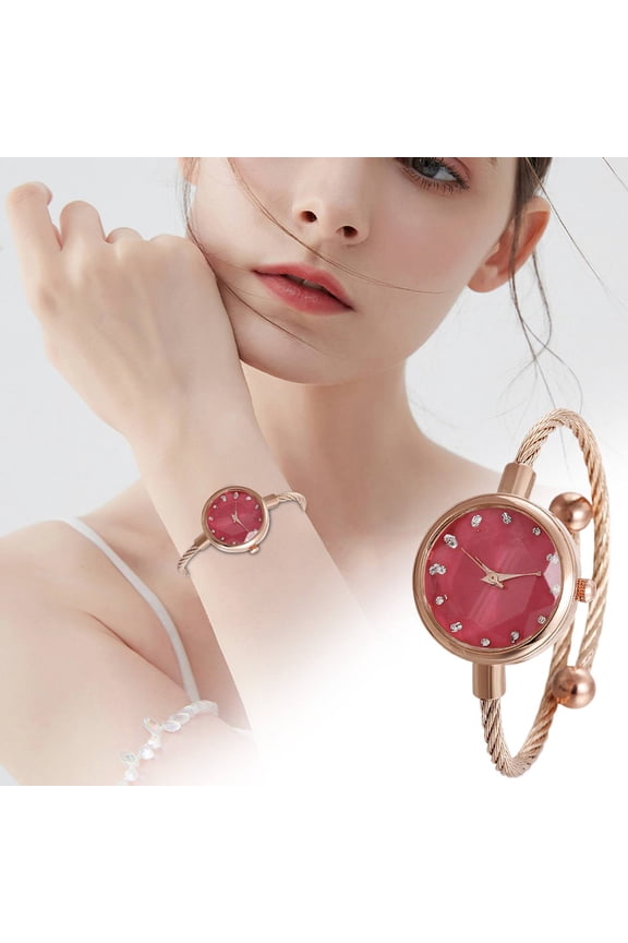 Women Rose-Gold Glitter Bracelet Watch, Ultra-Thin 8Mm Dial Analog Quartz Wristwatch, Adjustable Link Band, 30 M Water-Resistant, Gift for scholar Party Dress Daily Sparkle, 1 Table