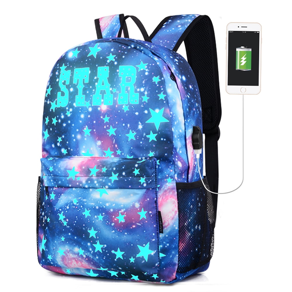 Starry Sky Pattern School Backpack, Anime Cartoon Luminous
