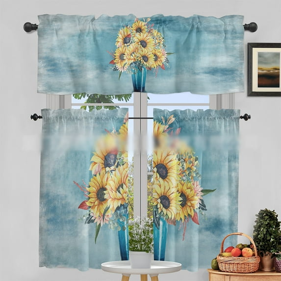 Voguele Half Kitchen Curtains Light Filtering Short Curtain Rod Pocket Luxury Window Drapes Decor Decorative Tier Simple Sunflower Print Style I 1pc: 54x18in