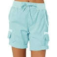 thumbnail image 1 of Voguele Ladies Shorts Summer Casual Linen Loose Cargo Travel Short Pants Elastic Bottoms Light Blue XL, 1 of 3