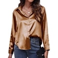 thumbnail image 1 of Voguele Women Shirts Long Sleeve Tops Lapel Neck Blouse Holiday Tunic Shirt Single Breasted Brown XL, 1 of 7
