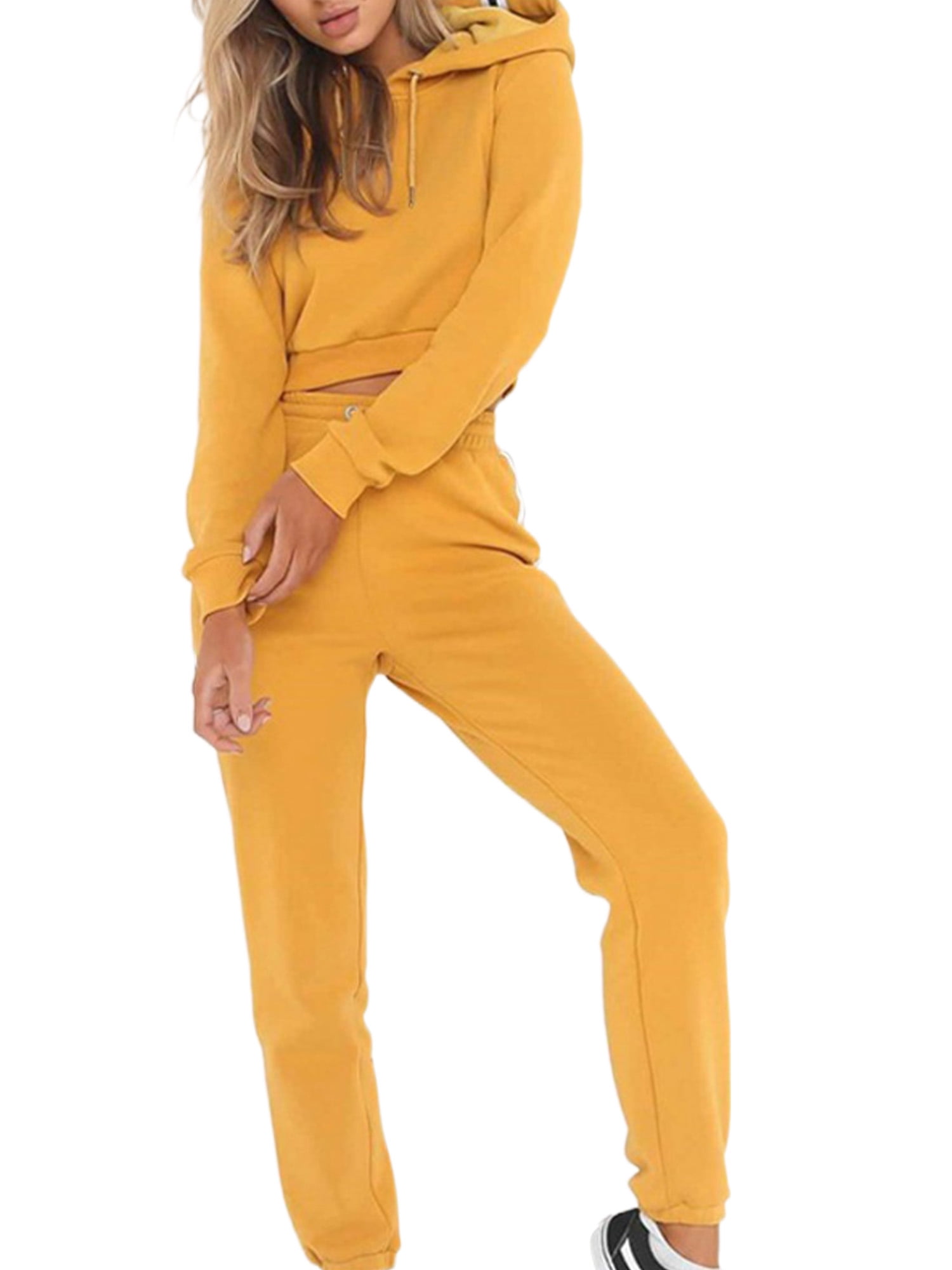 Voguele Women Two Piece Outfit Long Sleeve Jogger Set Cropped Sweatsuits Fitness Hoodies And