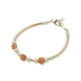 thumbnail image 1 of Voguish gold banglet bracelet with rose flowers and pearls, perfect gift for baby showers and birthdays (BN10), 1 of 2