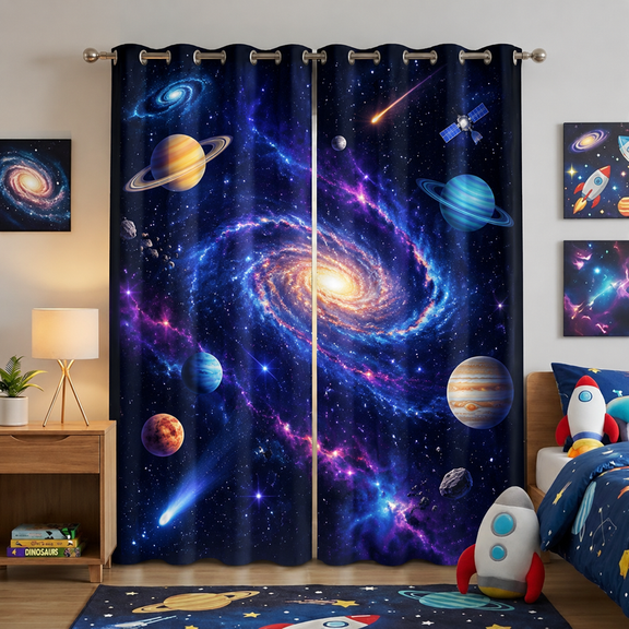 Voguly 100% Blackout Curtains, 30 x 36 in, Solar System Planets, Set of 2 Panels, Grommet Drapes