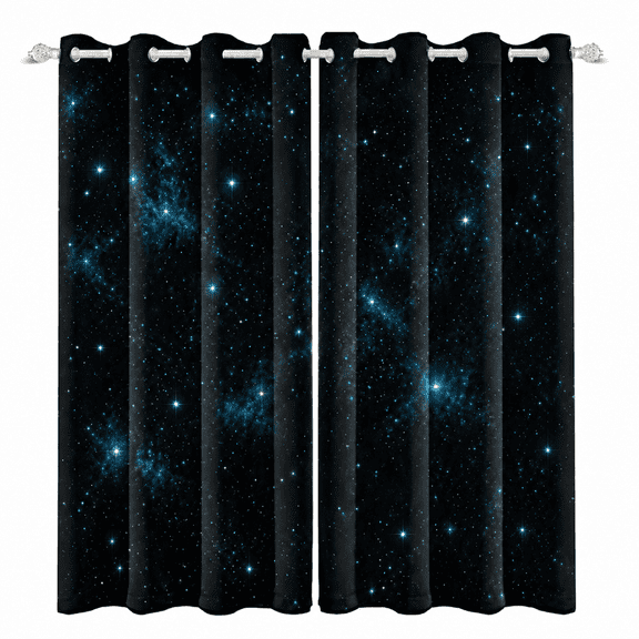 Voguly 100% Blackout Curtains, 36 x 45 in, Blue Starry Night Sky Galaxy, 2 Panels, Grommet Drapes