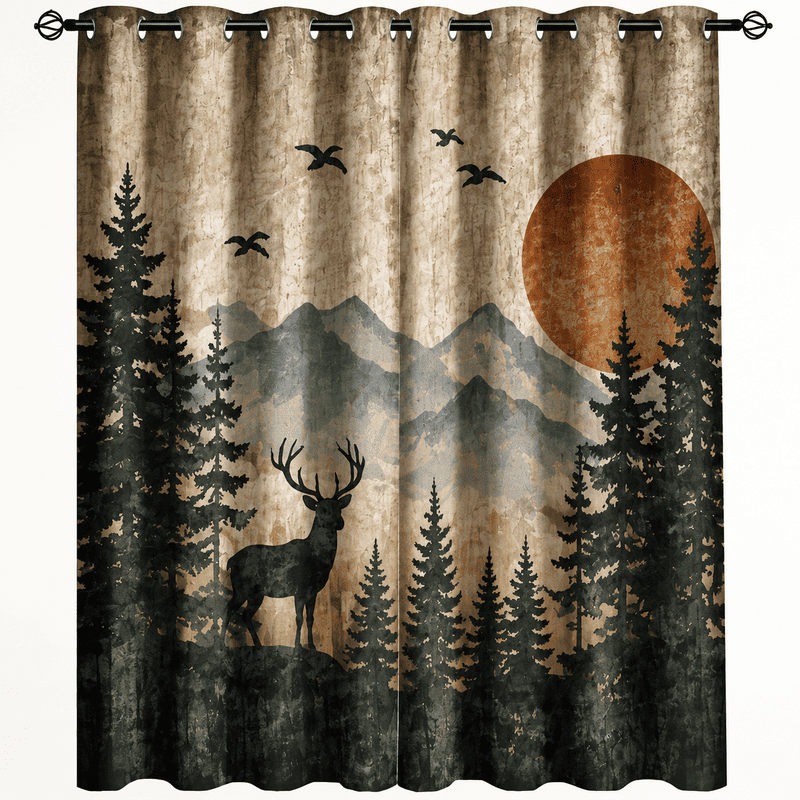Voguly 100% Blackout Curtains, 36 x 45 in, Deer Mountain Pine Tree ...