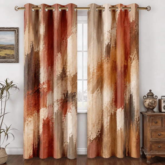 Voguly 100% Blackout Curtains, 42 x 63 in, Rust Brown Abstract Brushstroke, 2 Panels, Grommet Drapes