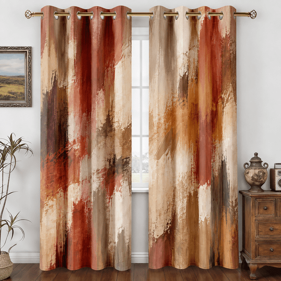 Voguly 100% Blackout Curtains, 52 x 95 in, Rust Brown Abstract ...